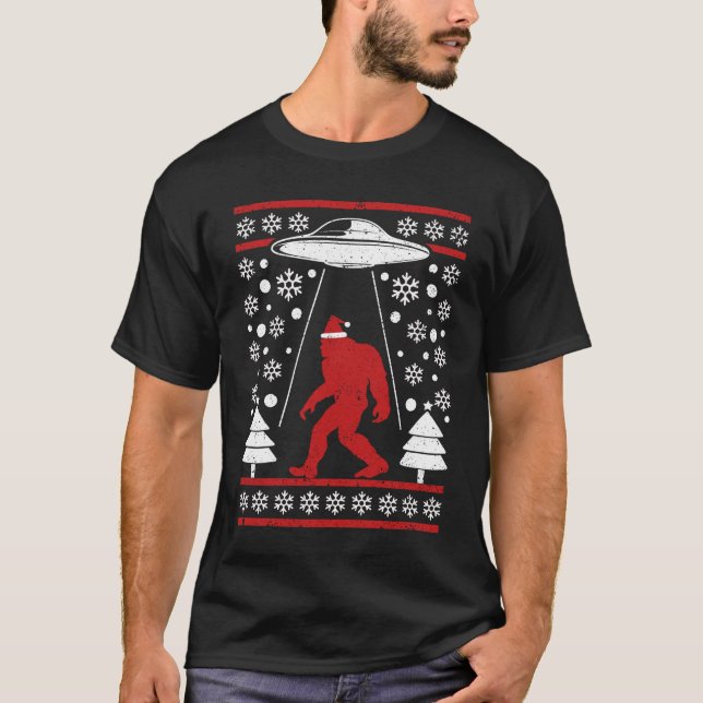 Santa hat Bigfoot Alien Ufo Sasquatch T Shirt (Framsida)