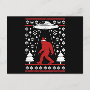 Santa hat Bigfoot Alien Ufo Sasquatch Vykort