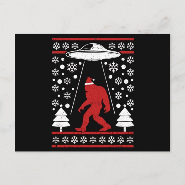 Santa hat Bigfoot Alien Ufo Sasquatch Vykort (Framsida)
