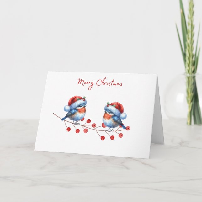 Santa Hat Birds God jul Card Helgkort (Framsida)