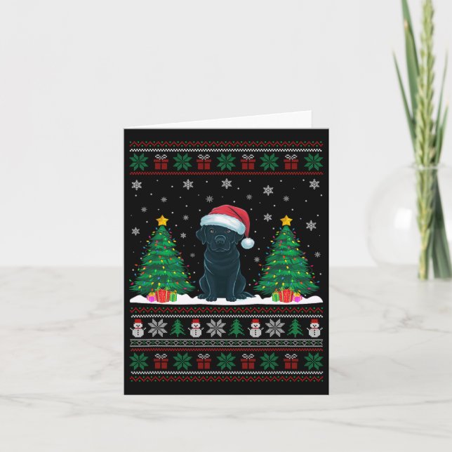Santa Hat Black Labrador Hund Julafton Träd Ljus U Kort (Framsida)