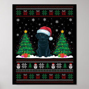 Santa Hat Black Labrador Hund Julafton Träd Ljus U Poster