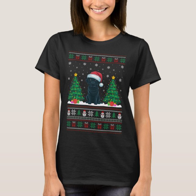 Santa Hat Black Labrador Hund Julafton Träd Ljus U T Shirt (Framsida)