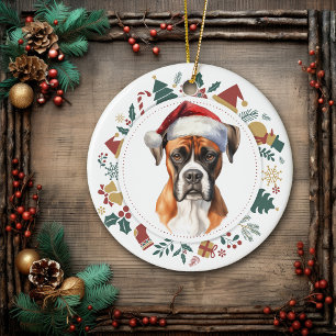 Santa Hat Boxer Hund jul, Bilder Julgransprydnad Keramik