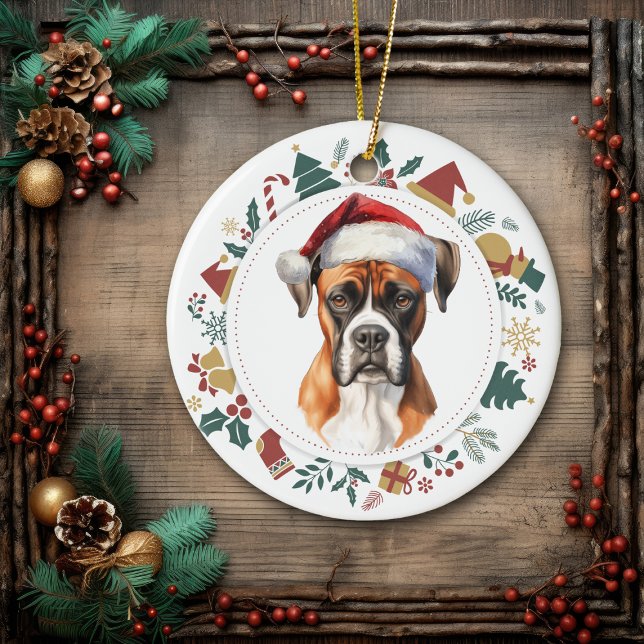 Santa Hat Boxer Hund jul, Bilder Julgransprydnad Keramik (Skapare uppladdad)