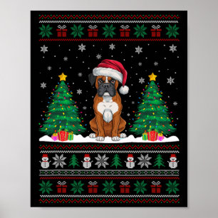 Santa Hat Boxer Hund Julgran Ljus Ugly Swe Poster