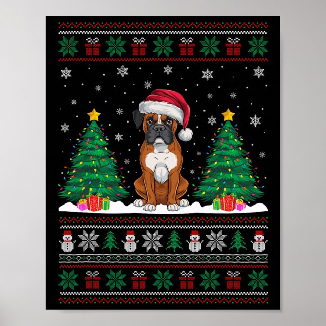Santa Hat Boxer Hund Julgran Ljus Ugly Swe Poster (Framsidan)
