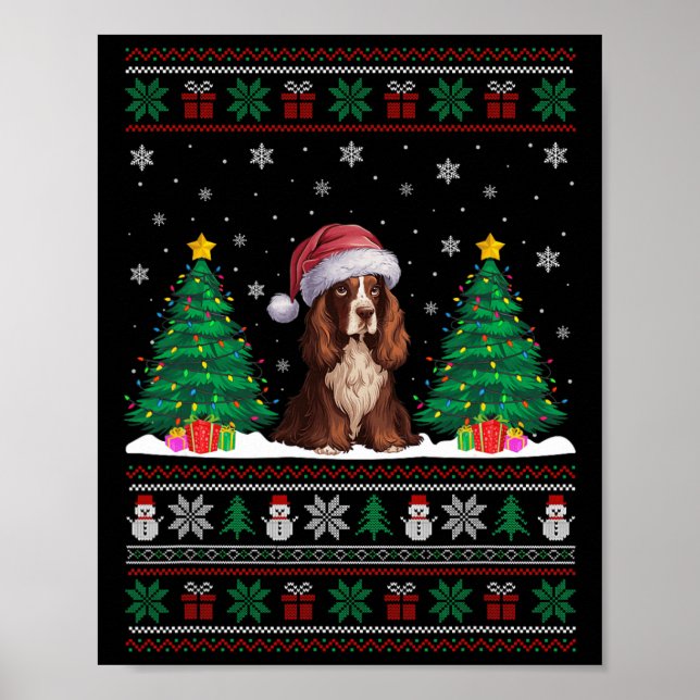 Santa Hat Boykin Spain Hund Julafton Träd Ljus Ugl Poster (Framsidan)