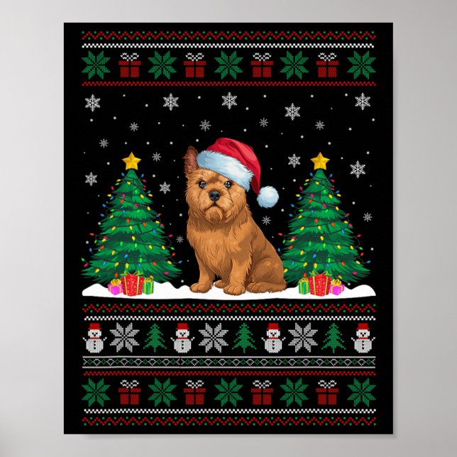 Santa Hat Brussels Griffon Hund Julafton Träd Ljus Poster (Framsidan)