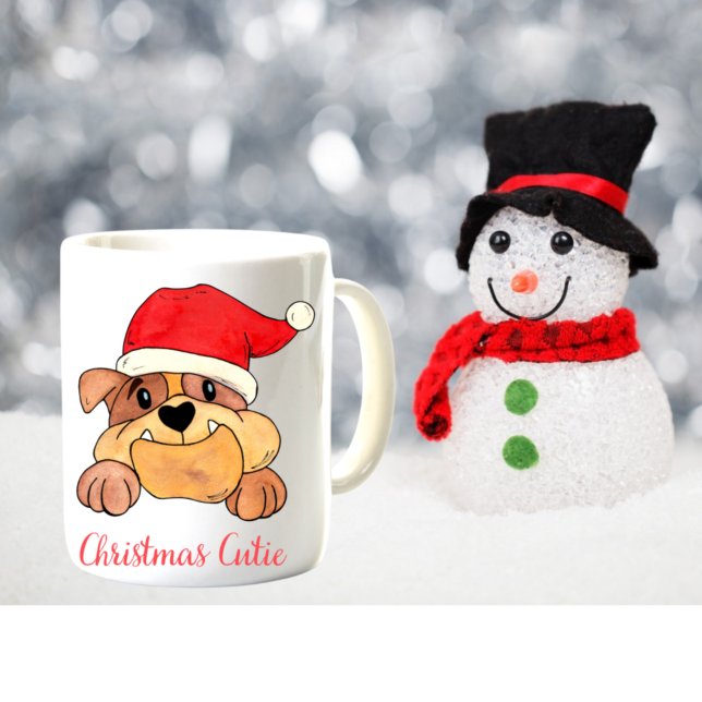 Santa Hat Bull Dog jul Cutie Kaffemugg (Skapare uppladdad)