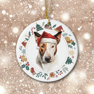 Santa Hat Bull Terrier Hund Helgdag Bilder Julgransprydnad Keramik