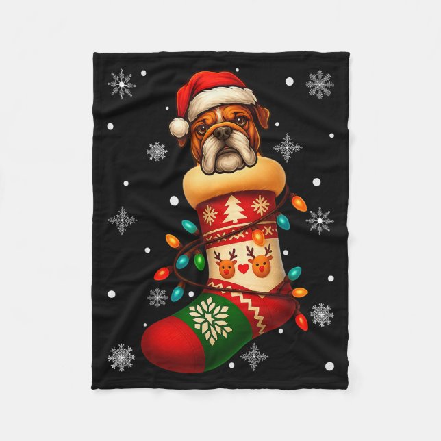 Santa Hat Bulldog Dog In Christmas Socks Men Women Fleecefilt (Framsidan)