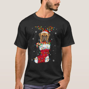 Santa Hat Bullmastiff Puppy Hund in Socks Julafton T Shirt