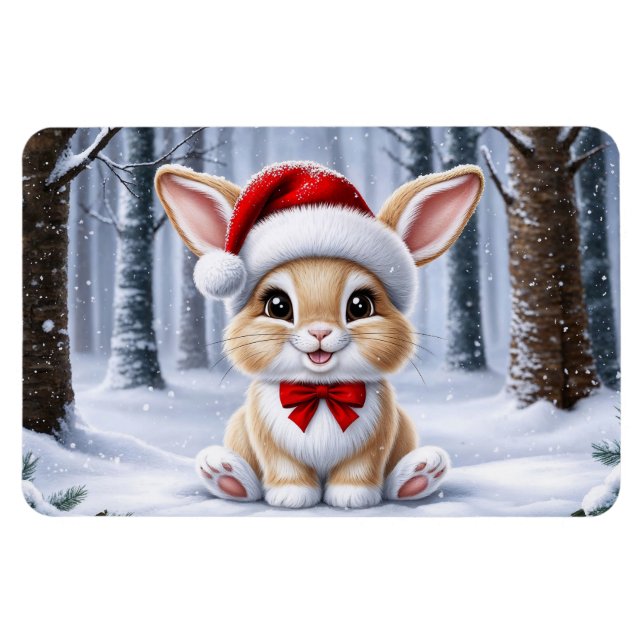 Santa Hat Bunny Magnet (Horisontell)