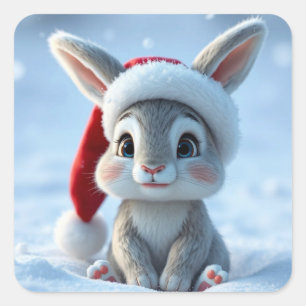 Santa Hat Bunny Stickers Fyrkantigt Klistermärke