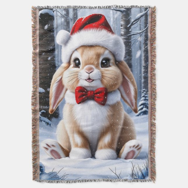 Santa Hat Bunny Throw Blanket Filt (Framsidan Vertikal)