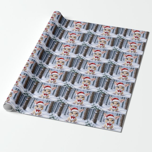 Santa Hat Bunny Wrapping Papper Presentpapper (Utrullad)