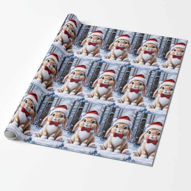 Santa Hat Bunny Wrapping Papper Presentpapper (Utrullad)