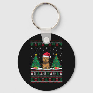 Santa Hat Cairn Terrier Hund Julafton Träd Ljus Ug Nyckelring
