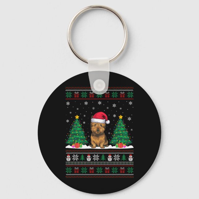 Santa Hat Cairn Terrier Hund Julafton Träd Ljus Ug Nyckelring (Framsida)