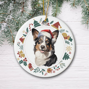 Santa Hat Cardigan Welsh Corgi-julfransen Julgransprydnad Keramik