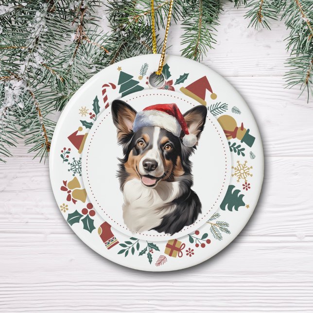 Santa Hat Cardigan Welsh Corgi-julfransen Julgransprydnad Keramik (Skapare uppladdad)