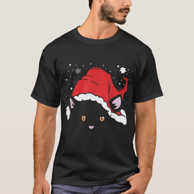 Santa Hat Cat Ansikte jul Kittens Älskare Julafton T Shirt (Framsida)