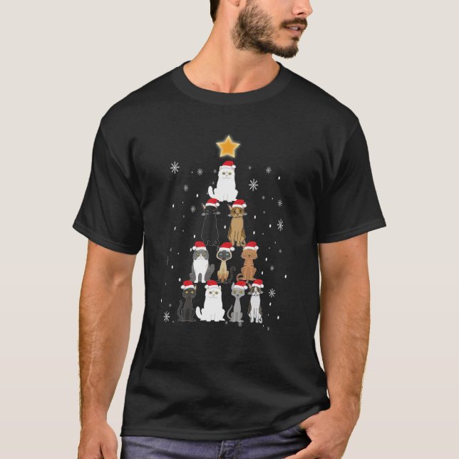Santa Hat Cat Julgran Funny jul T Shirt (Framsida)