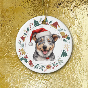 Santa Hat Cattle Hund jul Bilder Utandning Julgransprydnad Keramik