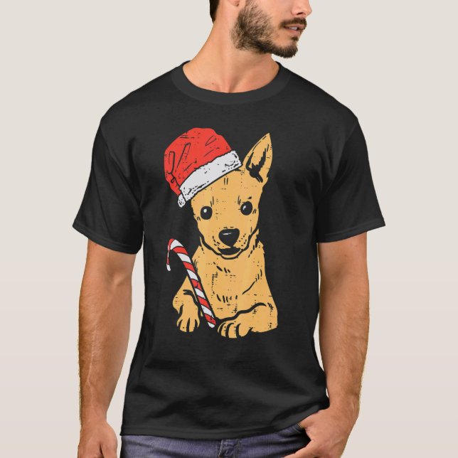Santa Hat Chihuahua Chiwawa Dog Christmas Xmas Men T Shirt (Framsida)
