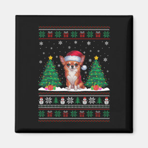 Santa Hat Chihuahua Hund Julgran Ljus Ugly Magnet