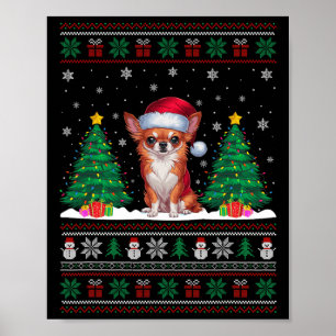 Santa Hat Chihuahua Hund Julgran Ljus Ugly Poster