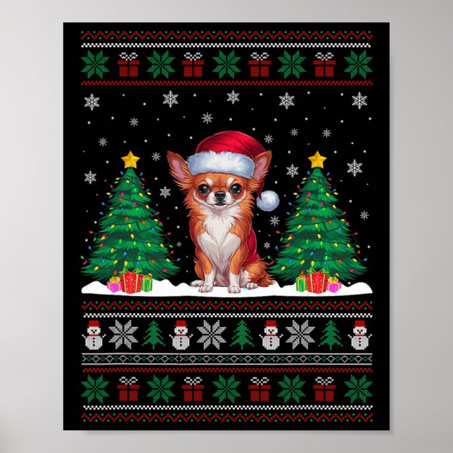 Santa Hat Chihuahua Hund Julgran Ljus Ugly Poster (Framsidan)
