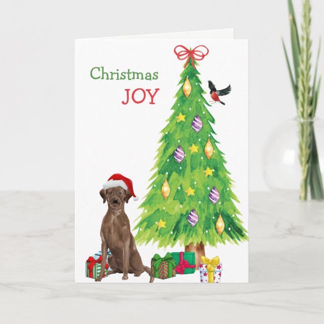 Santa Hat Chocolate Lab Puppy och Julgran Helgkort (Framsida)