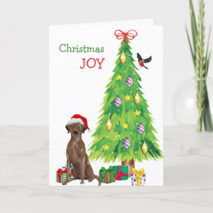 Santa Hat Chocolate Lab Puppy och Julgran Helgkort