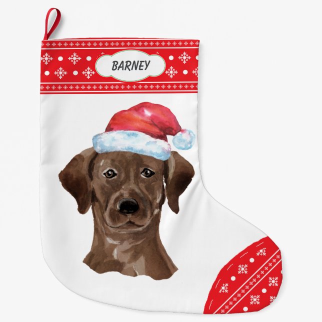 Santa Hat Chocolate Lab Snowflake Gräns Stor Julstrumpa (Framsidan)
