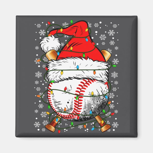 Santa Hat Christmas Baseball Player Srts For Men B Magnet (Framsidan)