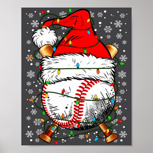Santa Hat Christmas Baseball Player Srts For Men B Poster (Framsidan)