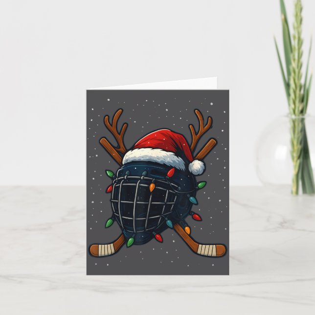 Santa Hat Christmas Ice Hockey Helmet Player Reind Kort (Framsida)
