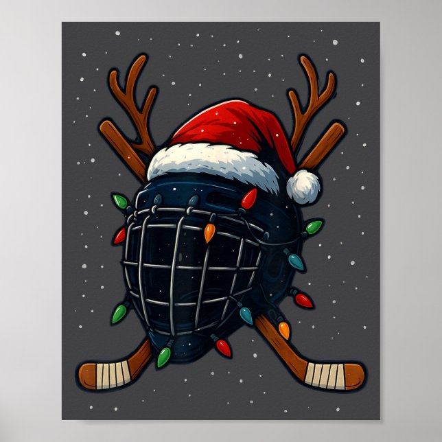 Santa Hat Christmas Ice Hockey Helmet Player Reind Poster (Framsidan)