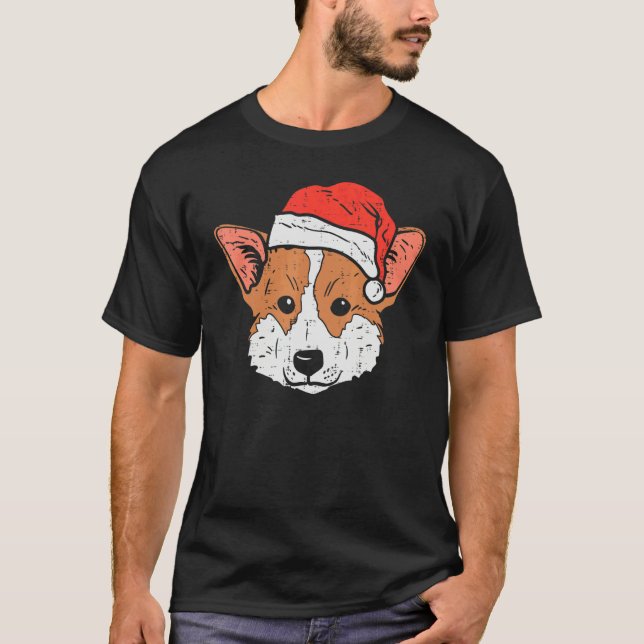 Santa Hat Corgi Christmas Xmas Dog  Owner Men Wome T Shirt (Framsida)