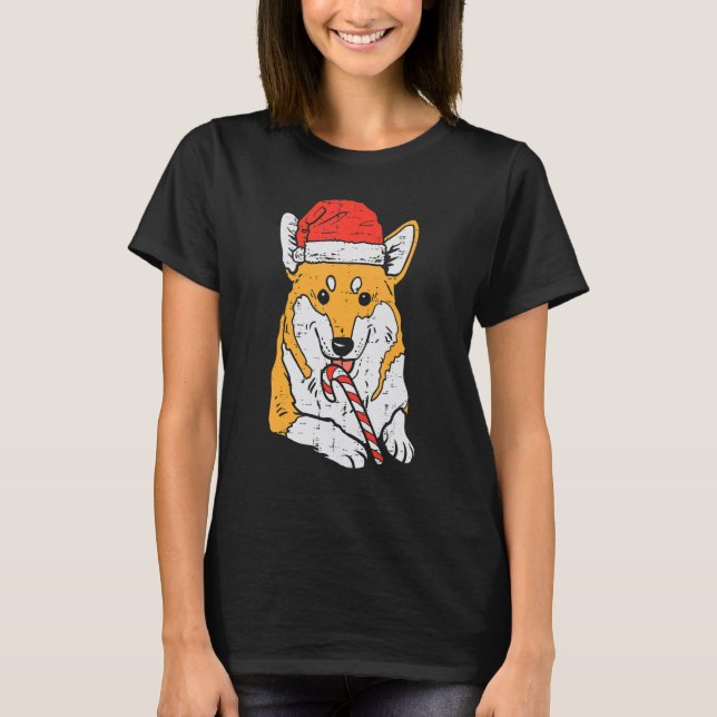 Santa Hat Corgi Dog Christmas Xmas Men Women T Shirt (Framsida)