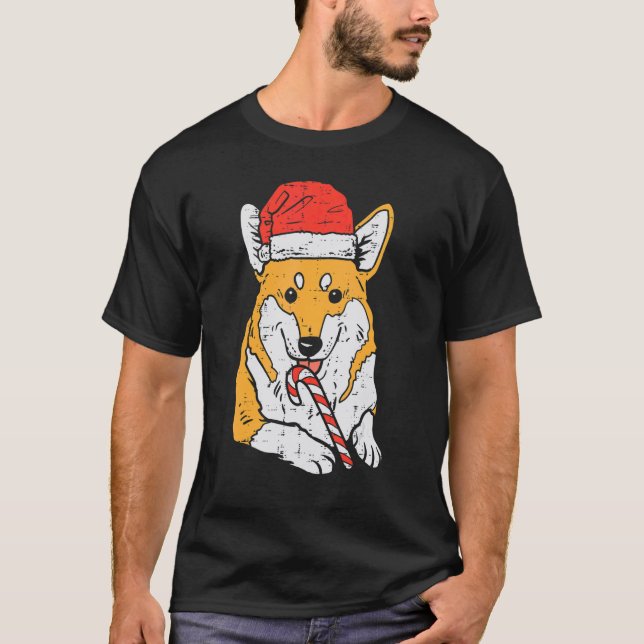 Santa Hat Corgi Dog Christmas Xmas Men Women T Shirt (Framsida)