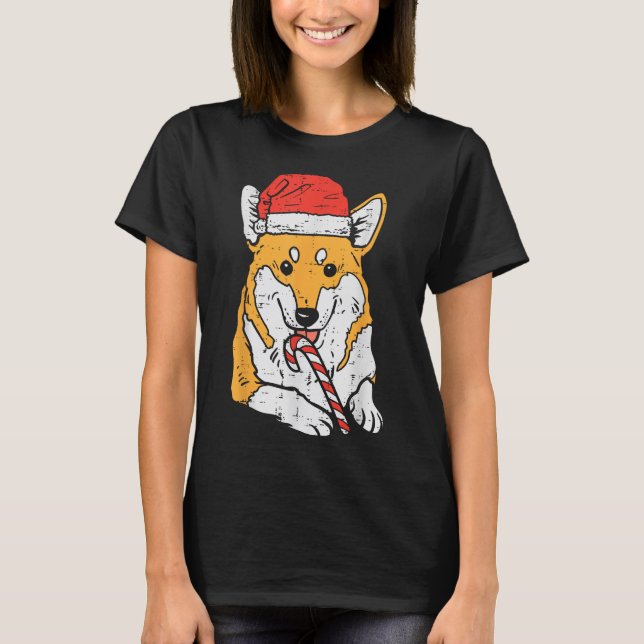 Santa Hat Corgi Hund jul T Shirt (Framsida)