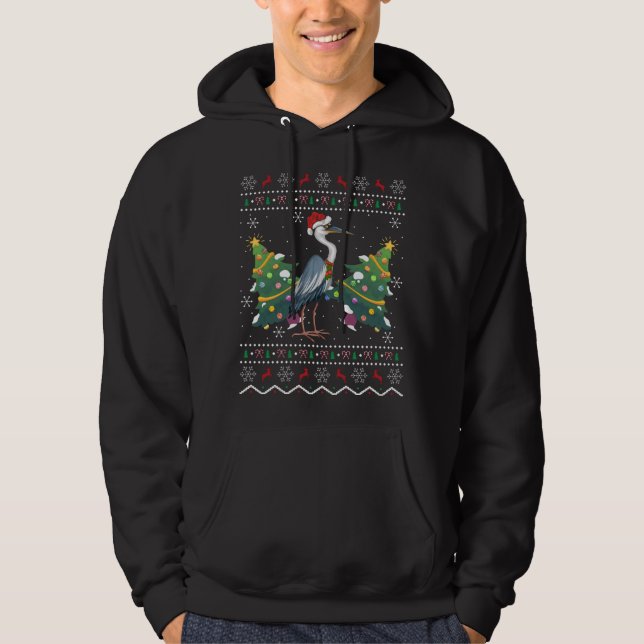 Santa Hat Crane Bird Julafton Gift Ugly Crane Chri Hoodie (Framsida)