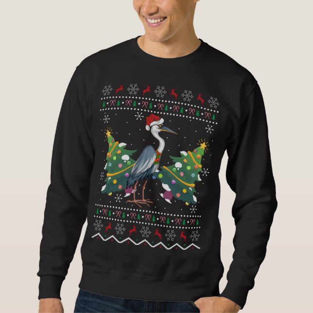 Santa Hat Crane Bird Julafton Gift Ugly Crane Chri Lång Ärmad Tröja (Framsida)