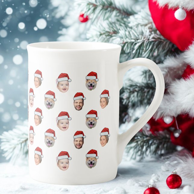 Santa Hat Custom Family Face 4 Photos Christmas Benporslin Mugg (Skapare uppladdad)