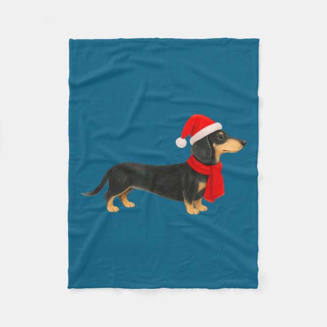 Santa Hat Dachshund Christmas Funny Cute Dog Mom  Fleecefilt (Framsidan)