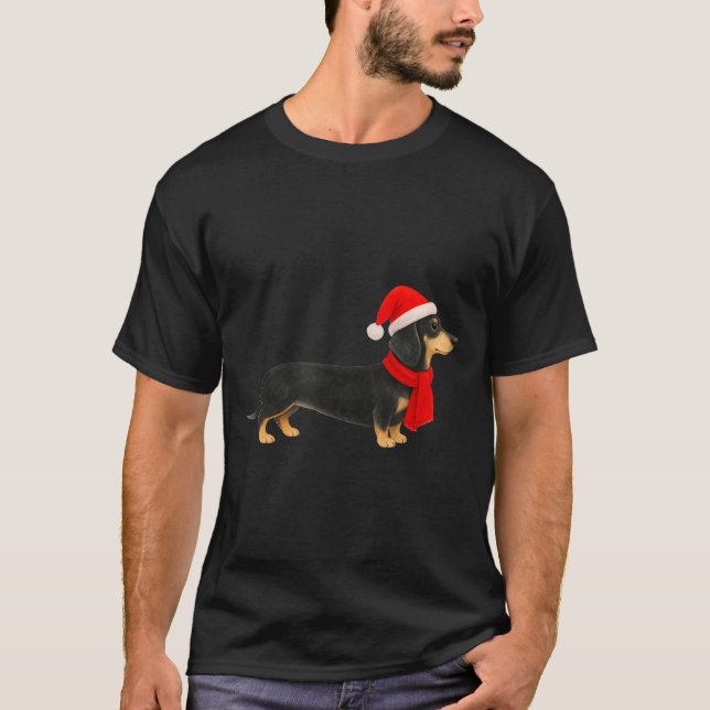 Santa Hat Dachshund Christmas Funny Cute Dog Mom  T Shirt (Framsida)