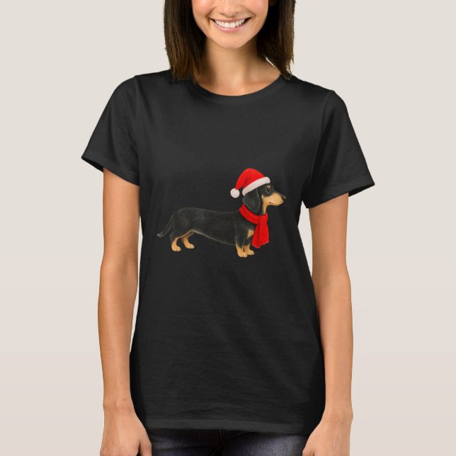 Santa Hat Dachshund Christmas Funny Cute Dog Mom  T Shirt (Framsida)